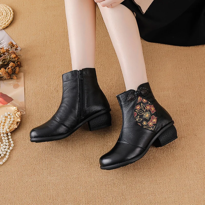 Plus Größe 42, Damen-Stiefeletten mit großem Fuß, hohe Stiefel aus echtem Leder, hochwertige Mama-Winter-Pelzstiefeletten, Damen-Freizeitschuhe – Detail 19