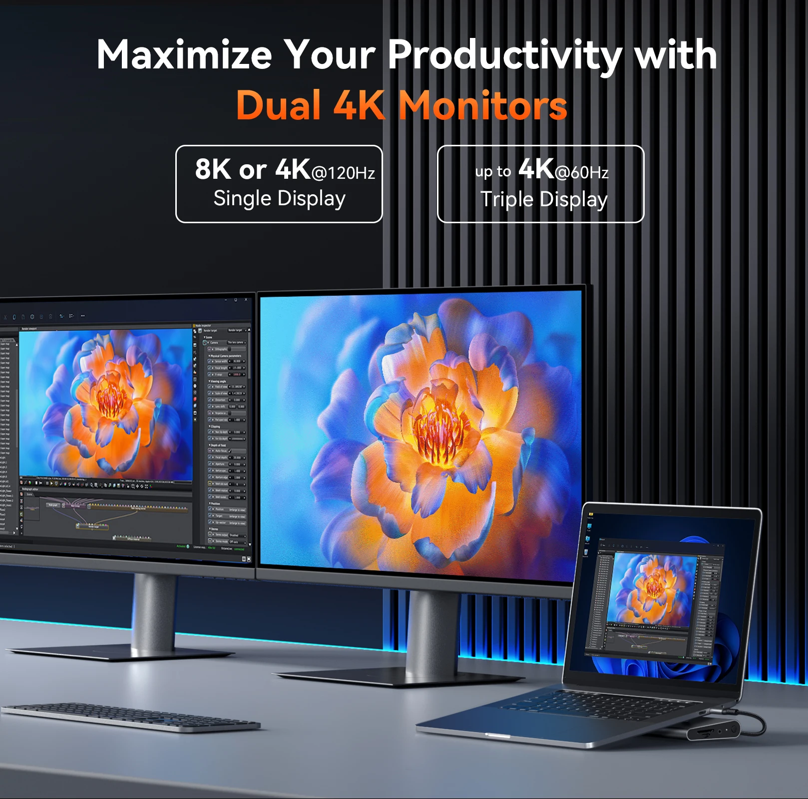 TobenONE Docking Station 14-in-1 Per MacBook Pro/Air (M1-M4) Con Supporto Verticale E Alimentatore 65W - Doppio Monitor 4K, HDMI, VGA, USB
