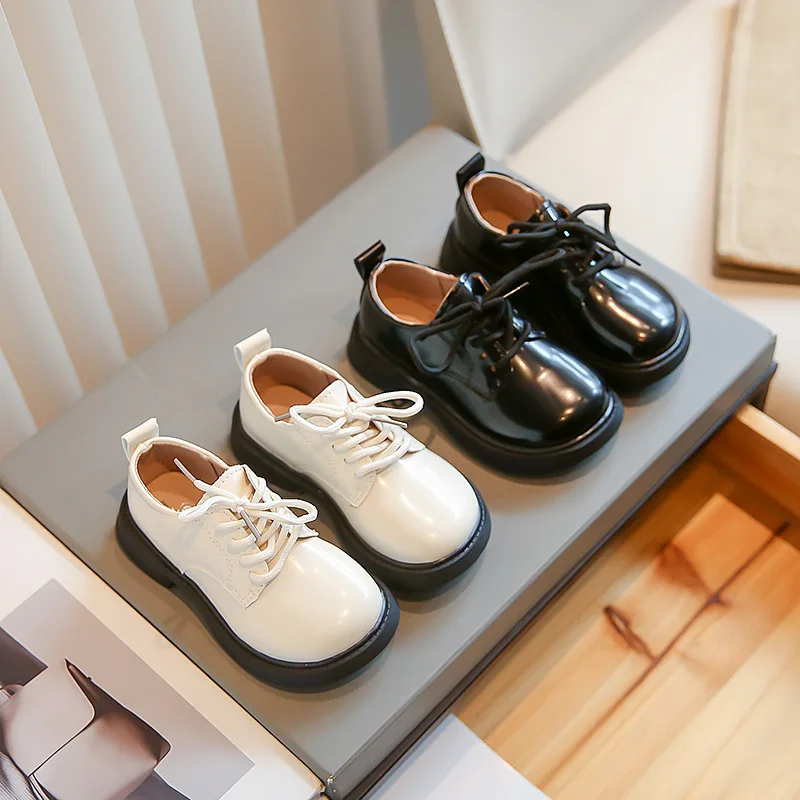 Kids Oxfords Unisex Toddler Boys Black Dress Shoes Girls Wedding Lace-up Shoes Autumn Children Leather School