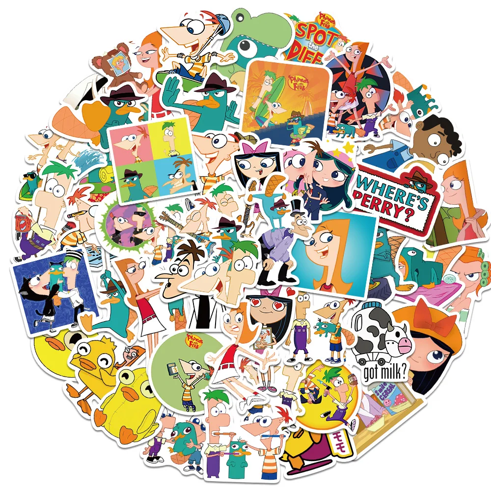 10/50PCS Disney Cartoon Phineas and Ferb Stickers Waterproof Stickers for Laptop Water Bottle Guitar Skateboard Luggage Kid Toy