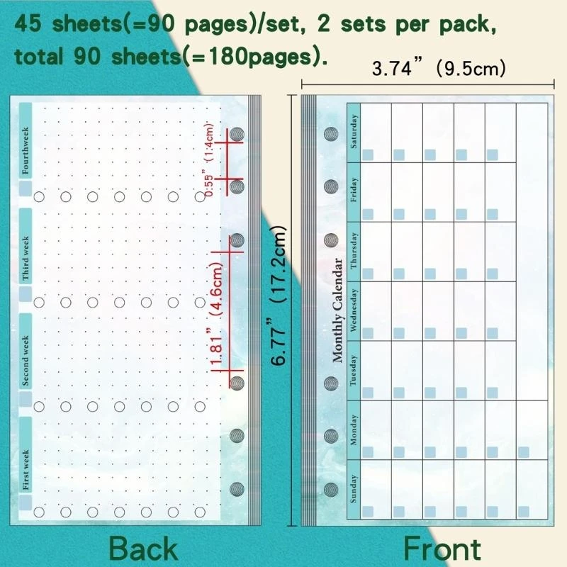 루스 리프 리필 종이 줄 지어 시트, 예산/주간/월간 시트, 예산 바인더 플래너 루스 리프 노트 저널용