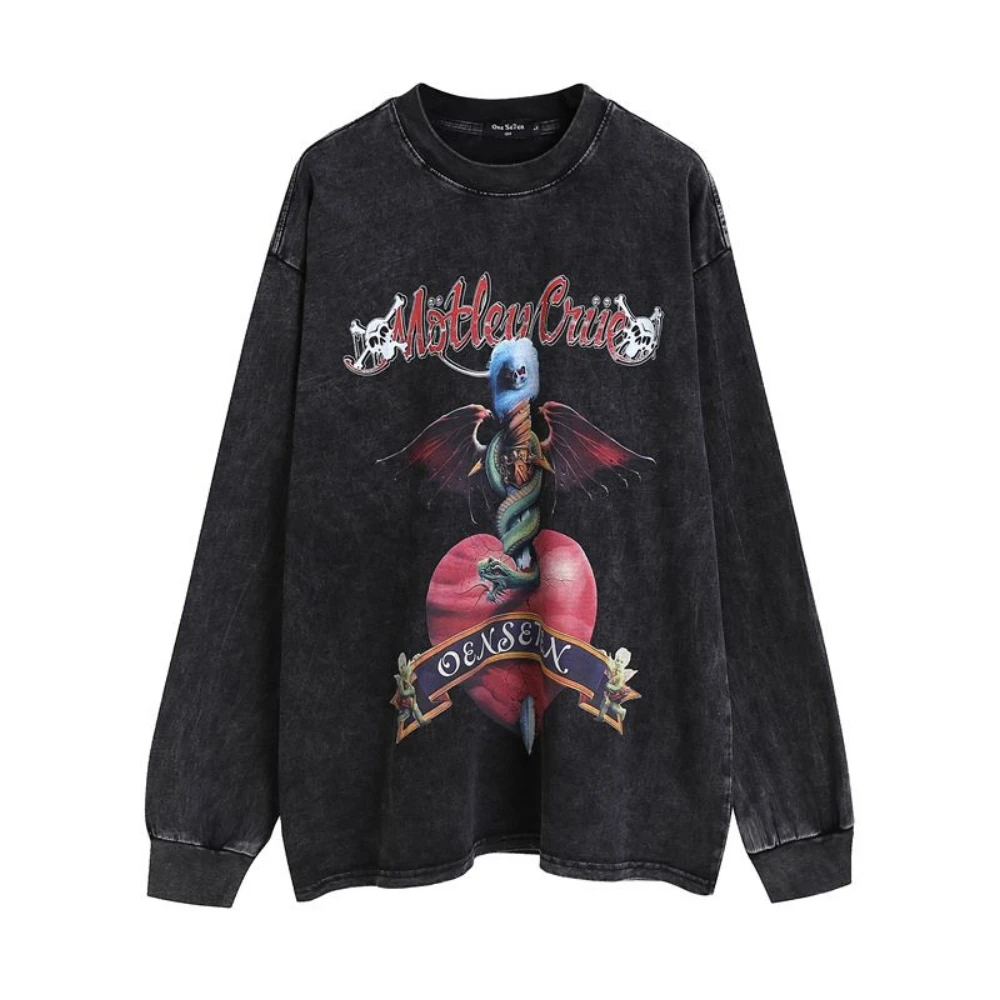 

Goth Anime Evils Demon Print Men Distressed Graphic T Shirts Oversized T-shirt Y2k Long Sleeve Tops Tees Harajuku Grunge Clothes