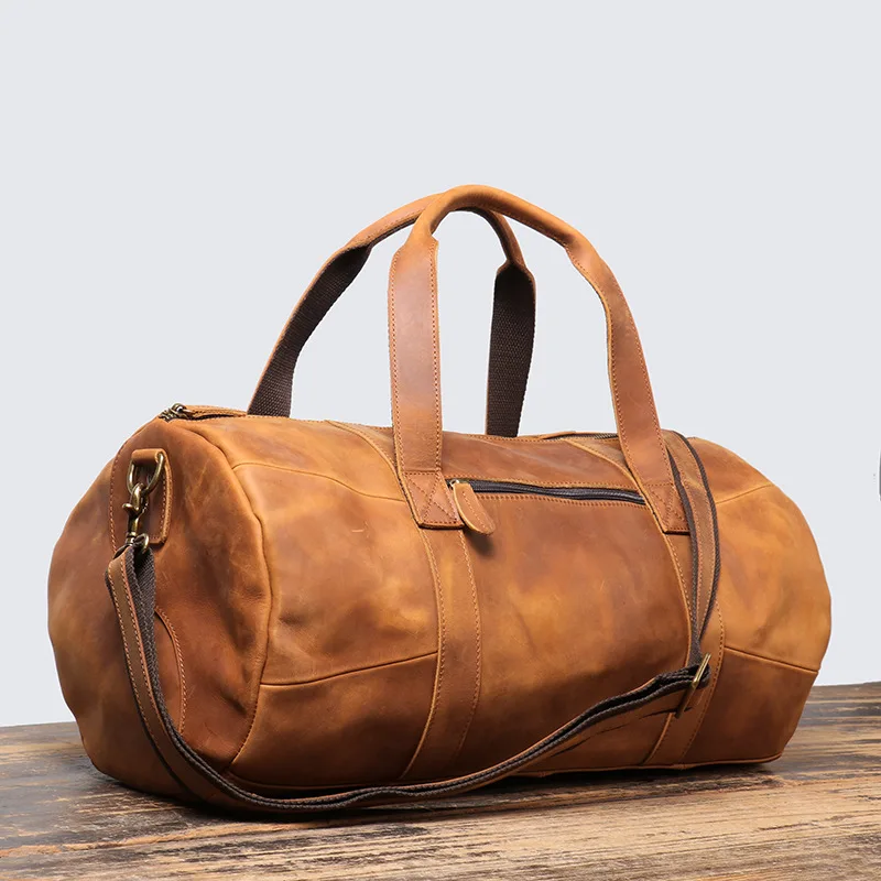 Cowhide Leather Duffle Weekender Bags Carry On Messenger Bag Men's Vintage Duffel Travel Bag Gym Sport Tote Bags Leathfocus 2