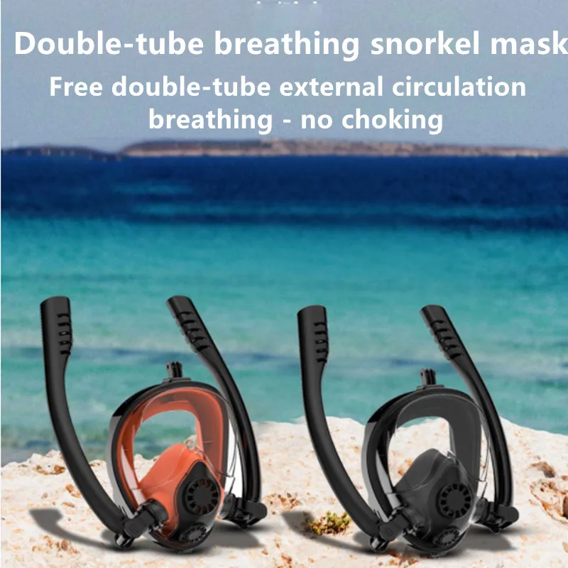 Silicone Snorkeling Mask for Adults, Double Tube Diving Mask, Full Dry Diving Goggles, Self Contained Underwater Breathing Mask 3