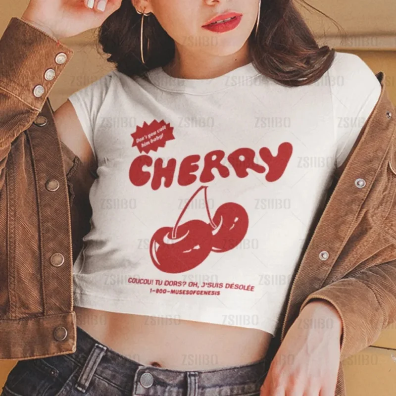 Summer Cherry Crop Top Cute Cherry T Shirt Y2k Aesthetic Tops Girls Sexy  Slim Baby T-shirts Cheap Wholesale Women Clothes Kawaii - T-shirts -  AliExpress
