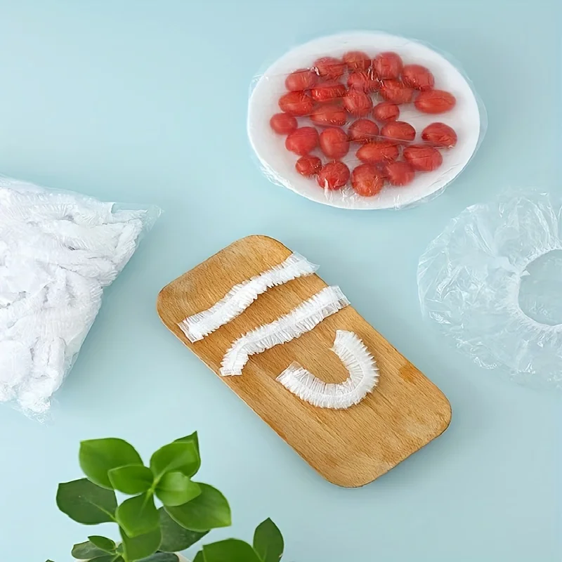 100-Pack Disposable Food-Grade PE Bowl Covers - Stretchable Fresh-Keeping Film for  Refrigerator, Odor-Free Household Use