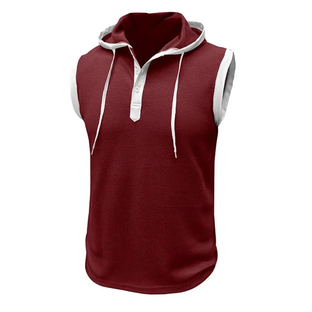 Description Picture 5 of itemMuscle Cut-off Hoodie Men's Sleeveless Hooded Muscle Vest with Adjustable Drawstring Patchwork Color Streetwear for Casual