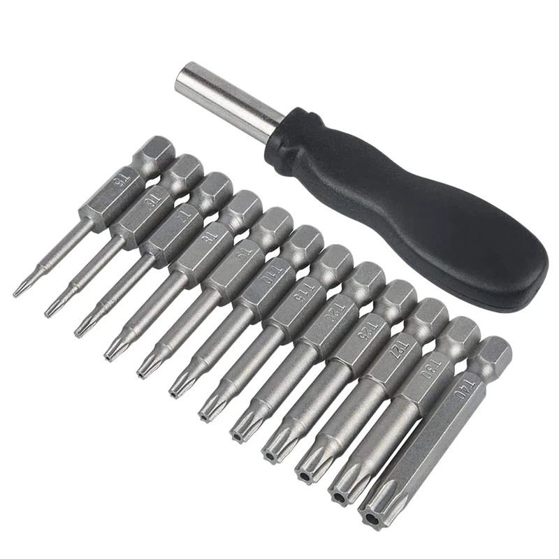 

12 Pack Torx Head Screwdriver Bit Set 1/4 Inch Hex Shank T5-T40 Star Screwdriver Tool Kit With 1 Pack Handle