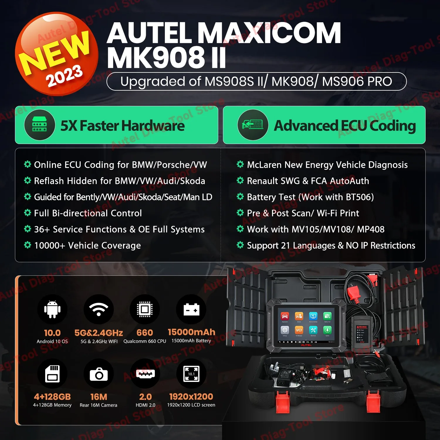 Autel-車の診断ツールmaxicom mk908 ii,OBD2,新しい双方向制御,36サービスpk mk908pro,2023  AliExpress