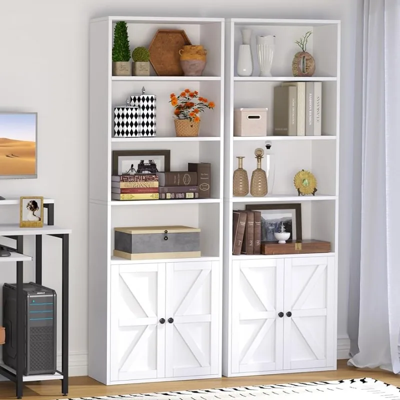 

Oneinmil 6 Tier Bookcase Set of 2,Wooden Bookshelves with Cabinet Doors, Floor Bookshelf and Office Storage Cabinets