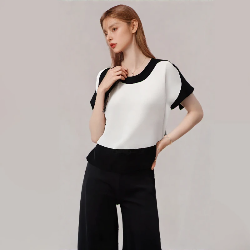 Fashion Women's O Neck Short Sleeve Chiffon Blouse Casual Shirt Top for Ladies Elegant Womens Tops And Blouses 3397 50