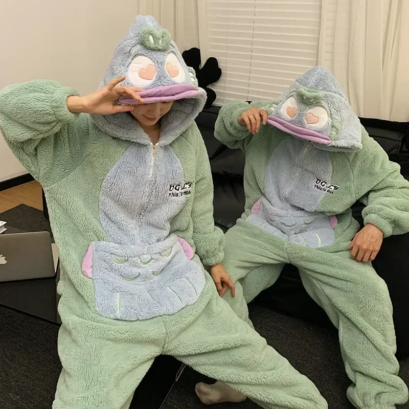 

Women Winter Sleepwear Lover Coral Thicken Kigurumis Pajamas Pyjamas Couple Soft Cartoon Men Onesie Jumpsuits Fleece Warm Pijama