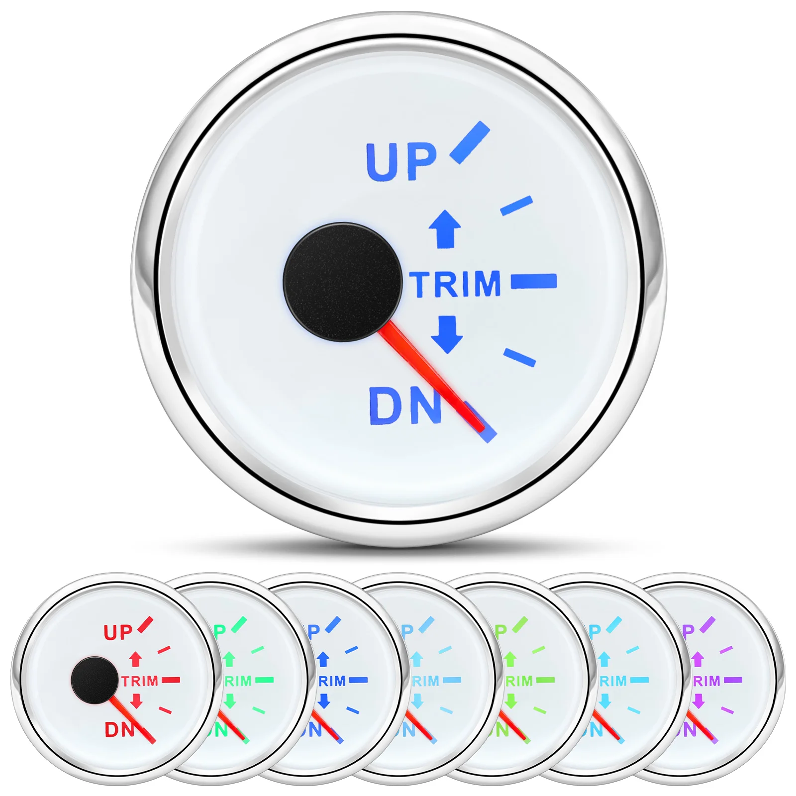 선외 엔진용 트림 게이지, 해양 트림 틸트 표시기 계량기, 보트 요트 계량기, 7 색 LED, 2 인치, 52mm, 12V, 24V