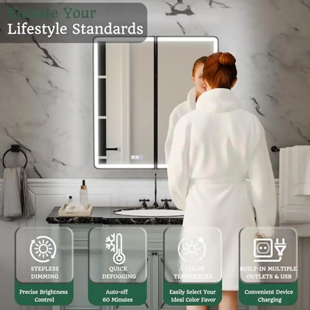 30x32" Lighted Glass Mirror Aluminum Framed Storage Medicine Cabinet
