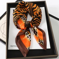 New Satin Shawl Design Wild leopard Print Silk Square Women neck scarves Wrap Headkerchief Beach Hair Band women's bandana 4
