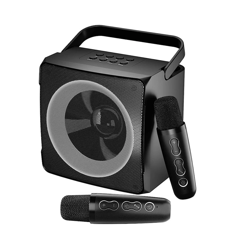 

Dual Wireless Microphone One Outdoor Portable Karaoke Bluetooth Speaker Small In Size But Powerful In Function Black