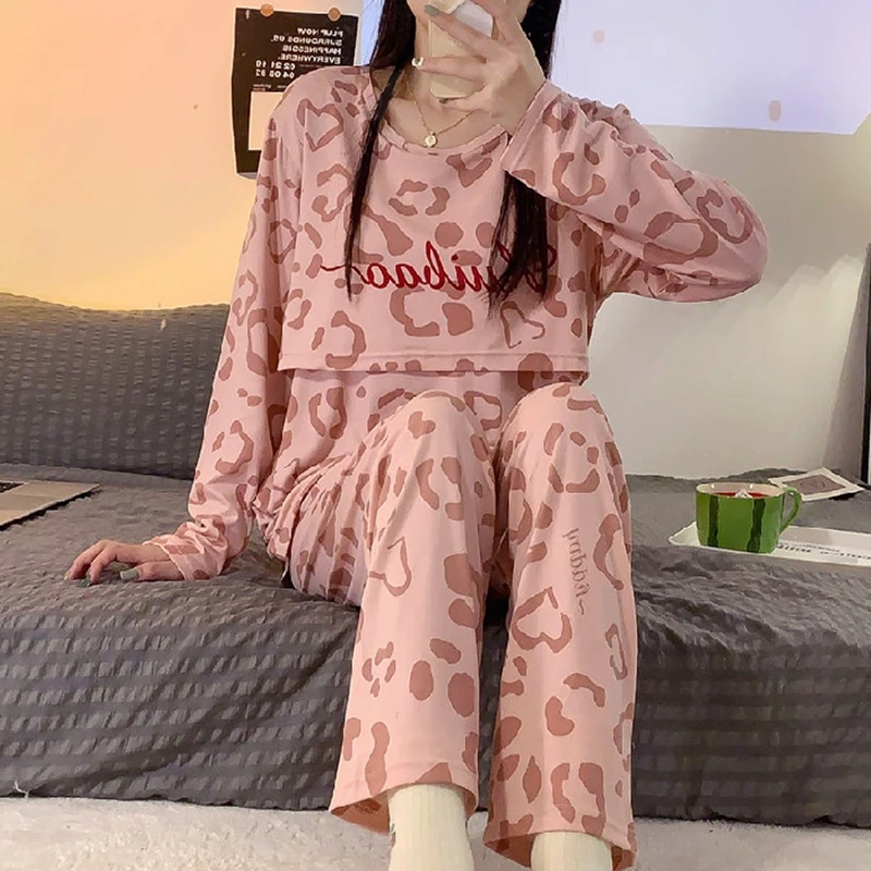 Women Nursing Pyjamas Homewear Spring Autumn Maternity Pajamas Set Cute Breastfeeding Clothes Long-sleeved Pregnancy Sleepwear 4