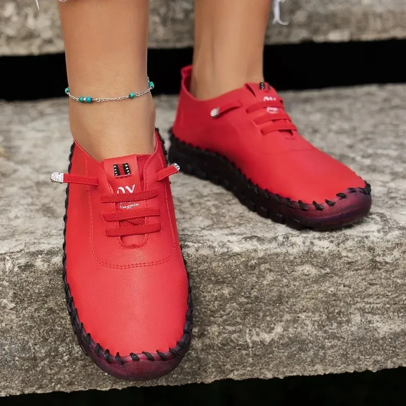 New Spring Casual Women Shoes Platform Loafers Lace Up Leather Flats Slip-On Mom Shoe Mujer Zapatos Chaussure Femme | Tuzkuz Retails