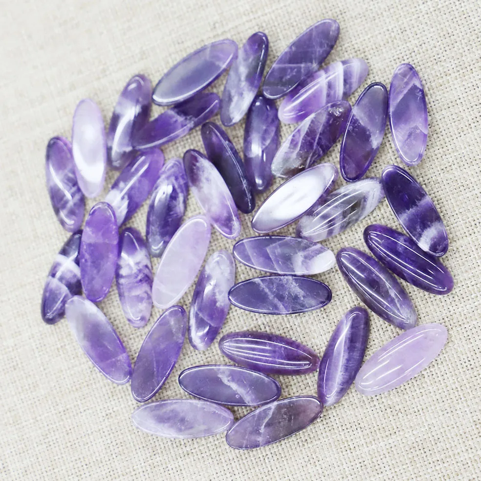Free Shipping 8*22mm Natural Amethyst Without Holes Long Oval Shape Cabochon Bead Jewelry Making Accessories Wholesale 20Pcs/Lot