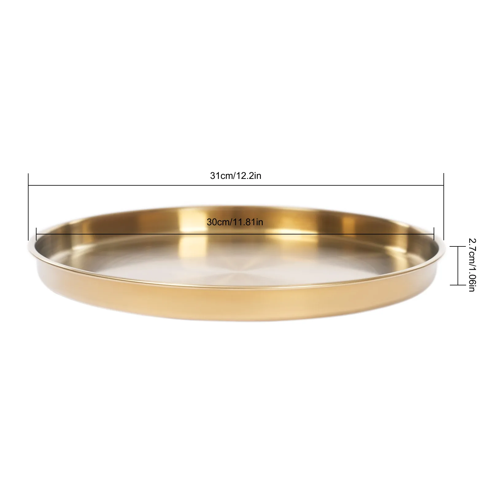 6 Piece Round Serving Tray, Gold Plated Tray Set 30cm Diameter, Elegant Decorative Trays for Wedding Party Decor, Home Kitchen