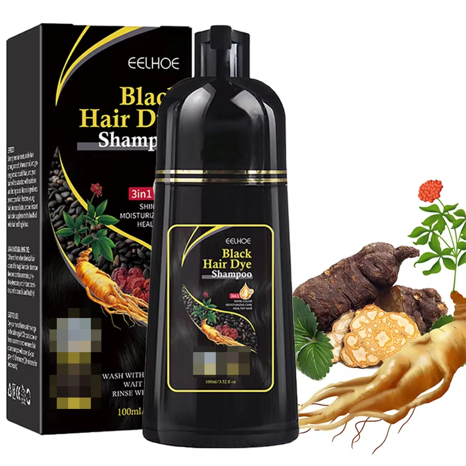 500ml Natural Herbal Hair Dye Shampoo 3 in 1 Change Hair Color Gray Hair to Dark Brown Black Deep Nourishing Fashion Hair Care 3