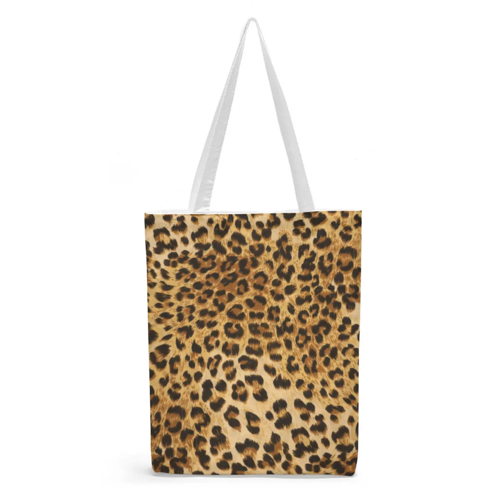 

Leopard Print Canvas Bags Handbag for Women and Men Foldable Reusable Shopping Beach Bag