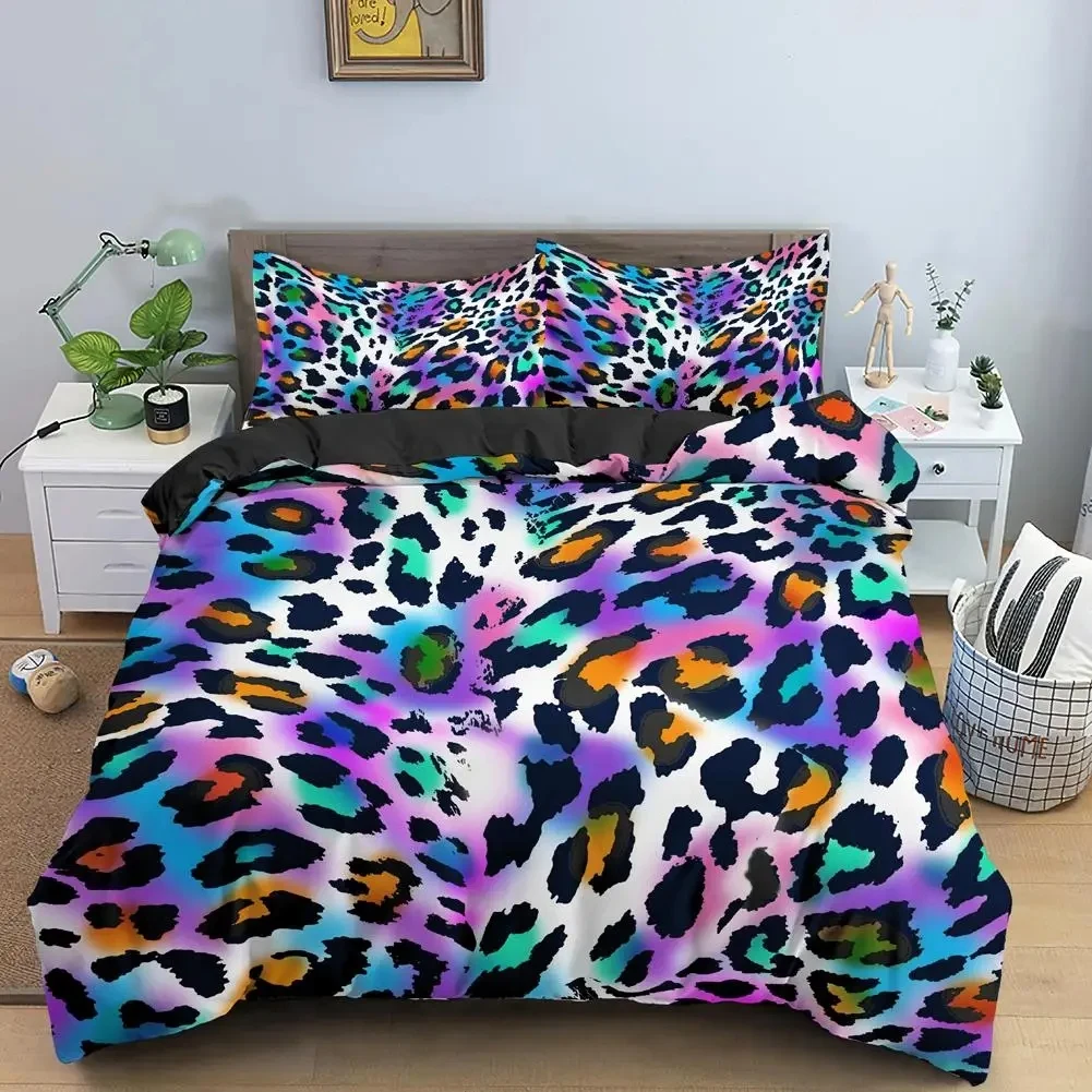 

Leopard Print Duvet Cover Set Rainbow Leopard 3D Print King Queen Size Comforter Cover for Kid Girls Gifts Polyester Quilt Cover