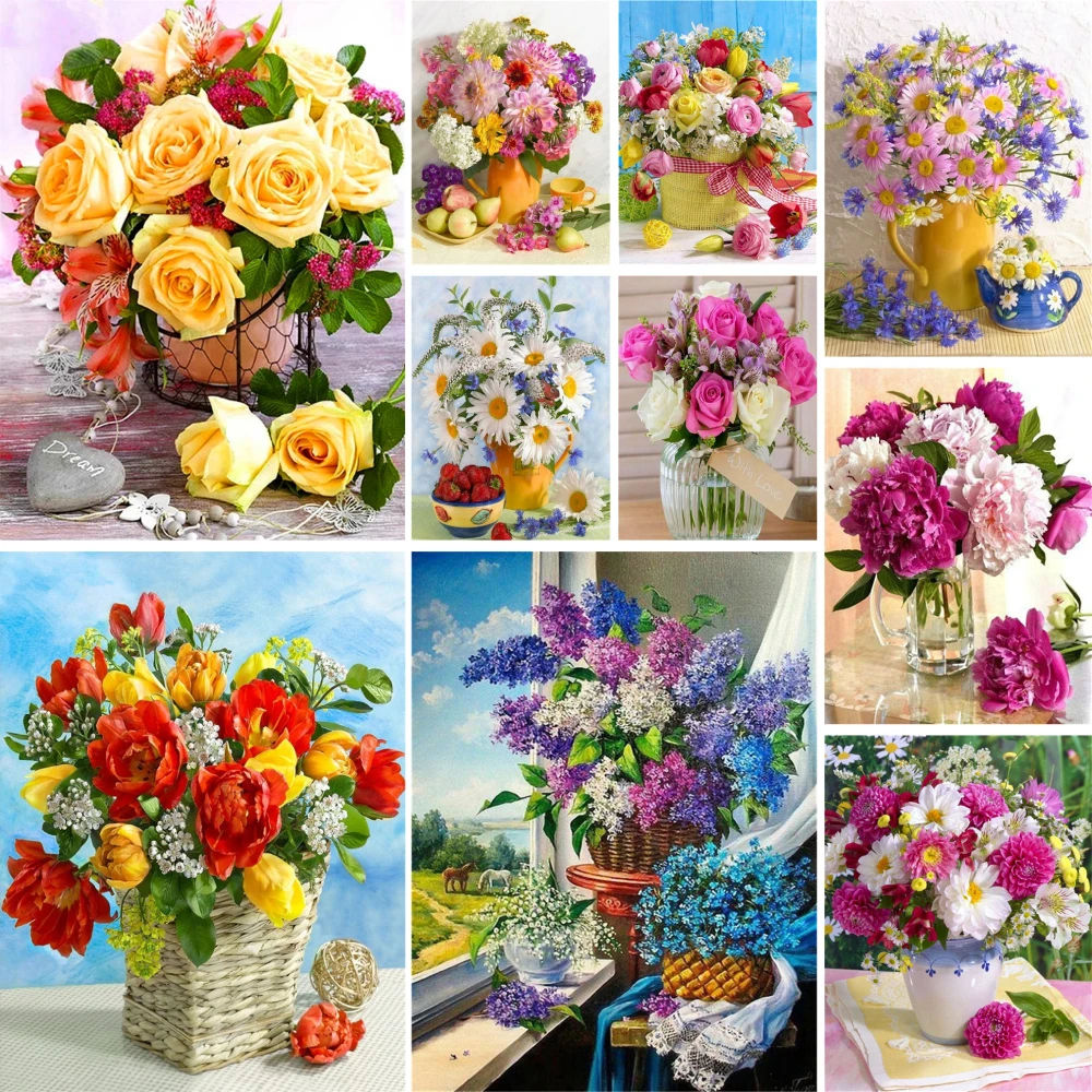 Landschaft Blumen Pfingstrose vorgedrucktes Kreuzstich-Stickset DMC-Fäden Handwerk Stricken handgefertigt Hobby Mulina Großhandel gezählt