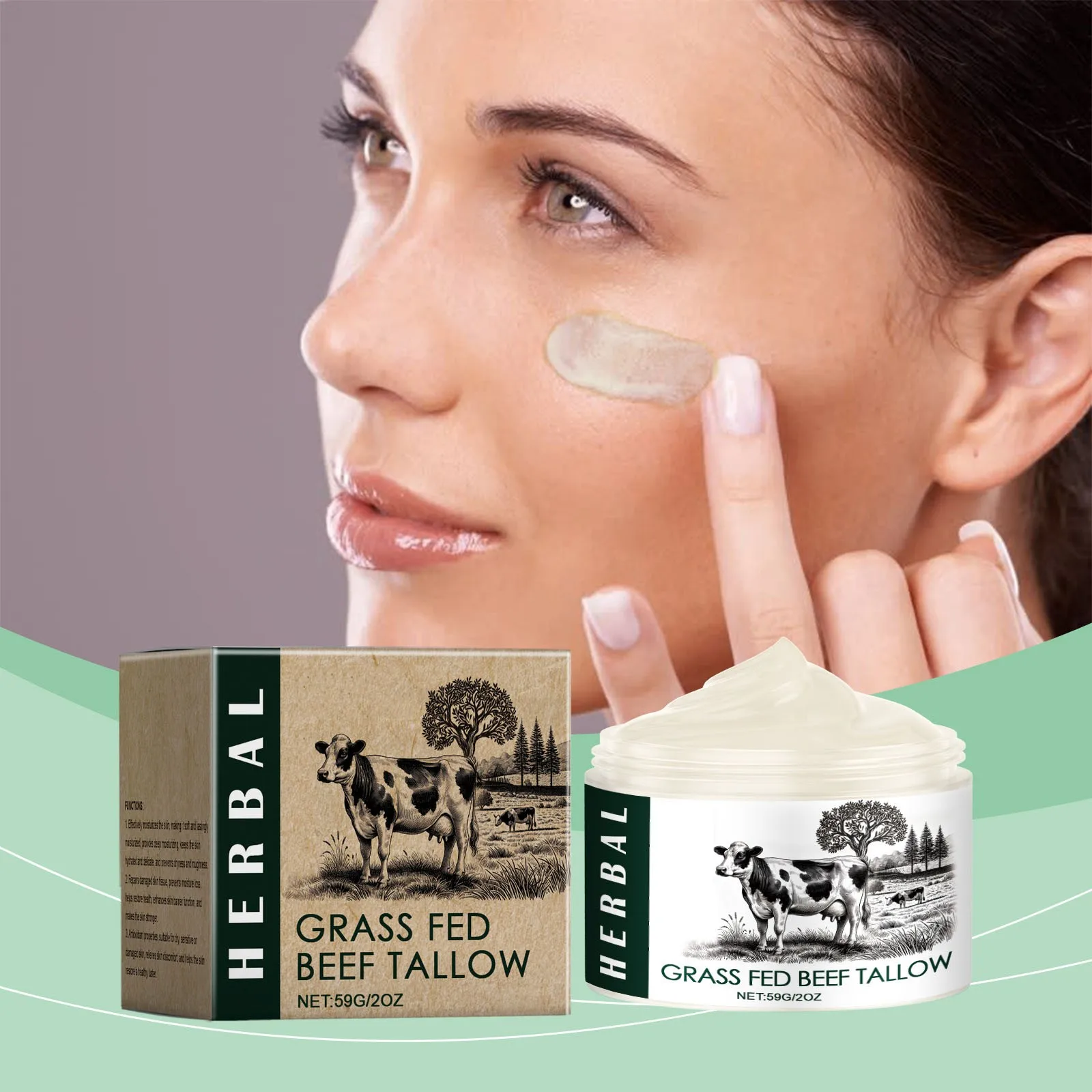 Crema hidratante facial con sebo de res, sebo de res para la piel, sebo de res orgánico sin aroma Blam, crema facial batida con sebo de res alimentado con pasto
