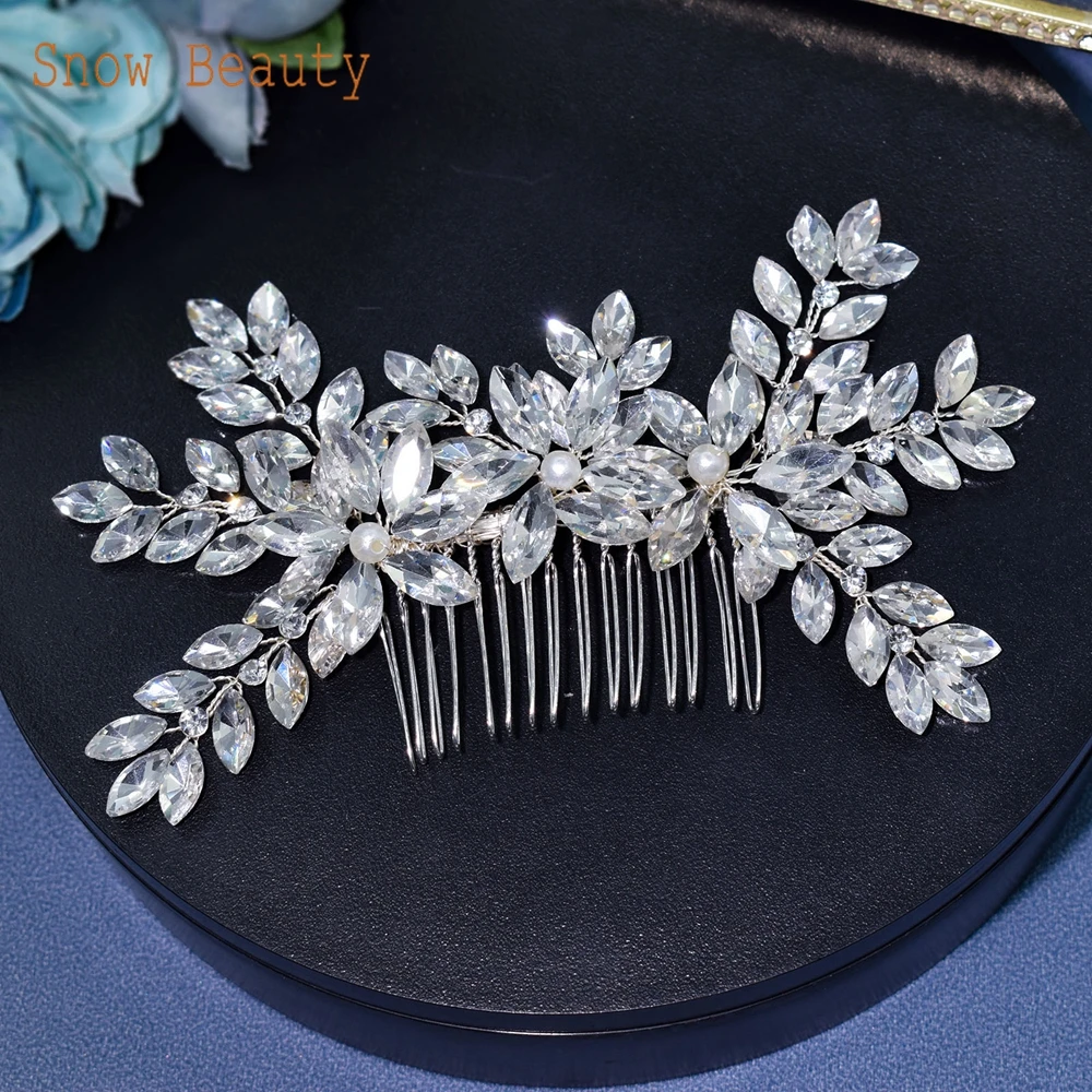 Wedding Hair Comb Crystal Bridal Hair Pieces Pearl Wedding Accessories for Women Rhinestone Girls Tiara