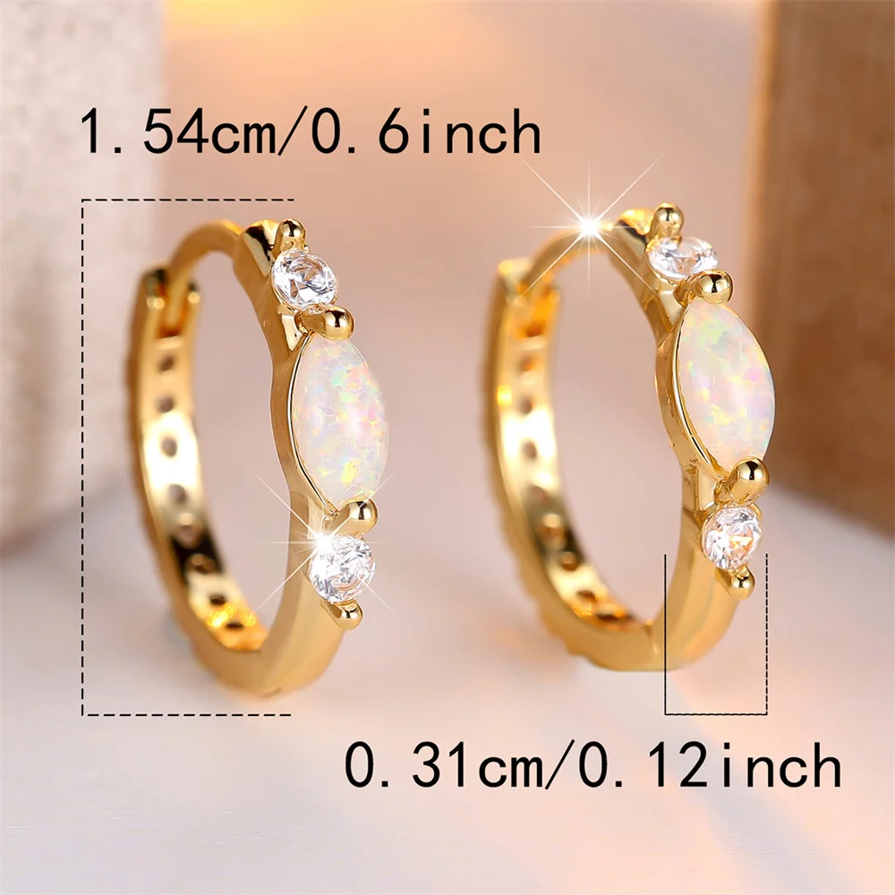 Marquise Stone White Opal Round Hoop Earrings For Women Vintage Fashion Gold Color Ear Buckle Wedding Jewelry Mother's Day Gifts