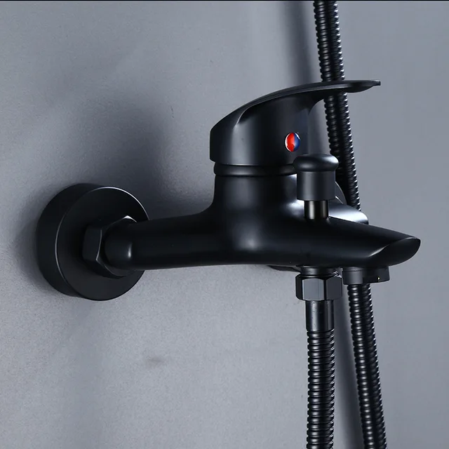 1PC สีดําทองเหลืองห้องน้ําก๊อกน้ําก๊อกน้ําก๊อกน้ําแตะติดผนังห้องน้ําก๊อกน้ําอ่างอาบน้ํา 5