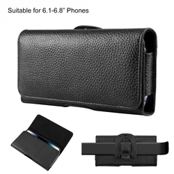 Genuine Leather Phone Holster with Belt Clip - Horizontal Waist Pouch (For 6.1 - 6.8 inch)