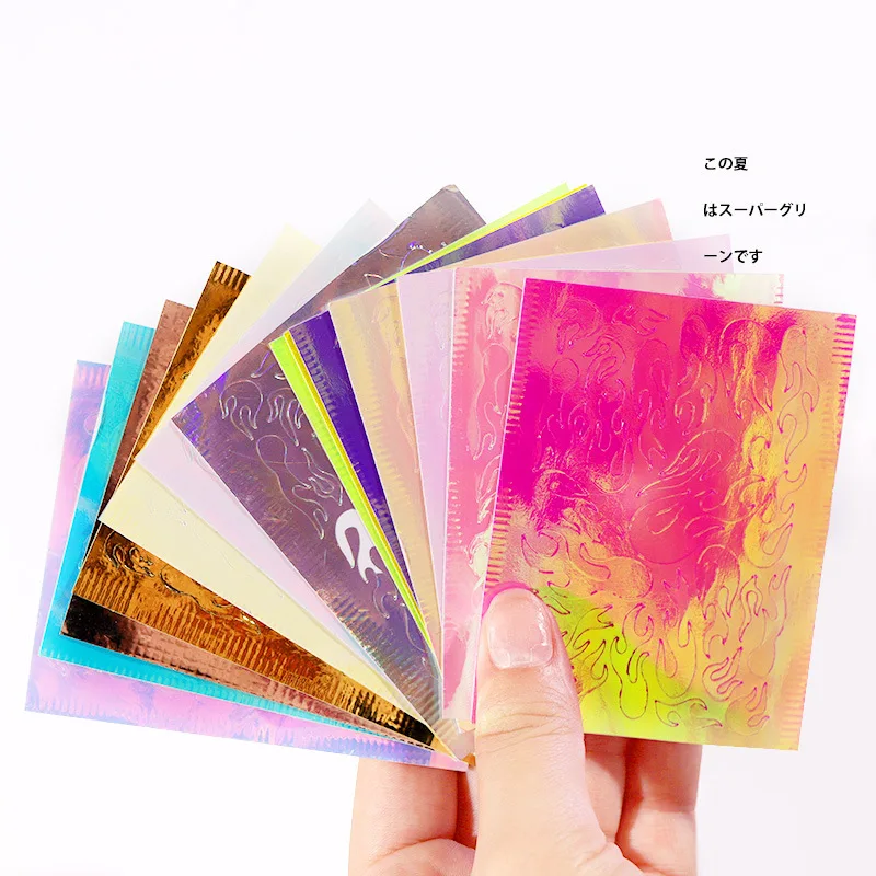 3D Holographic Fire Nails Art Stickers Designer Laser Flames Nail Sticker Decal Transfer Foil Decorations Accesoires