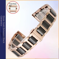 Elegant Ceramic Metal Strap Bracelet with Tool Set - Available in Various Sizes and Colors - 18mm (4101 - Black Rose Gold)