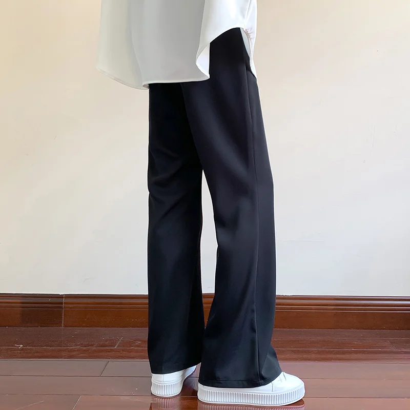 Men Summer Black Suit Pants Fashion Social Korean Loose Bell-bottoms Office Formal