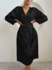 Robe en Satin pour femmes, ceinturée, élégante, couleur unie, soyeuse, confortable, vêtements de détente