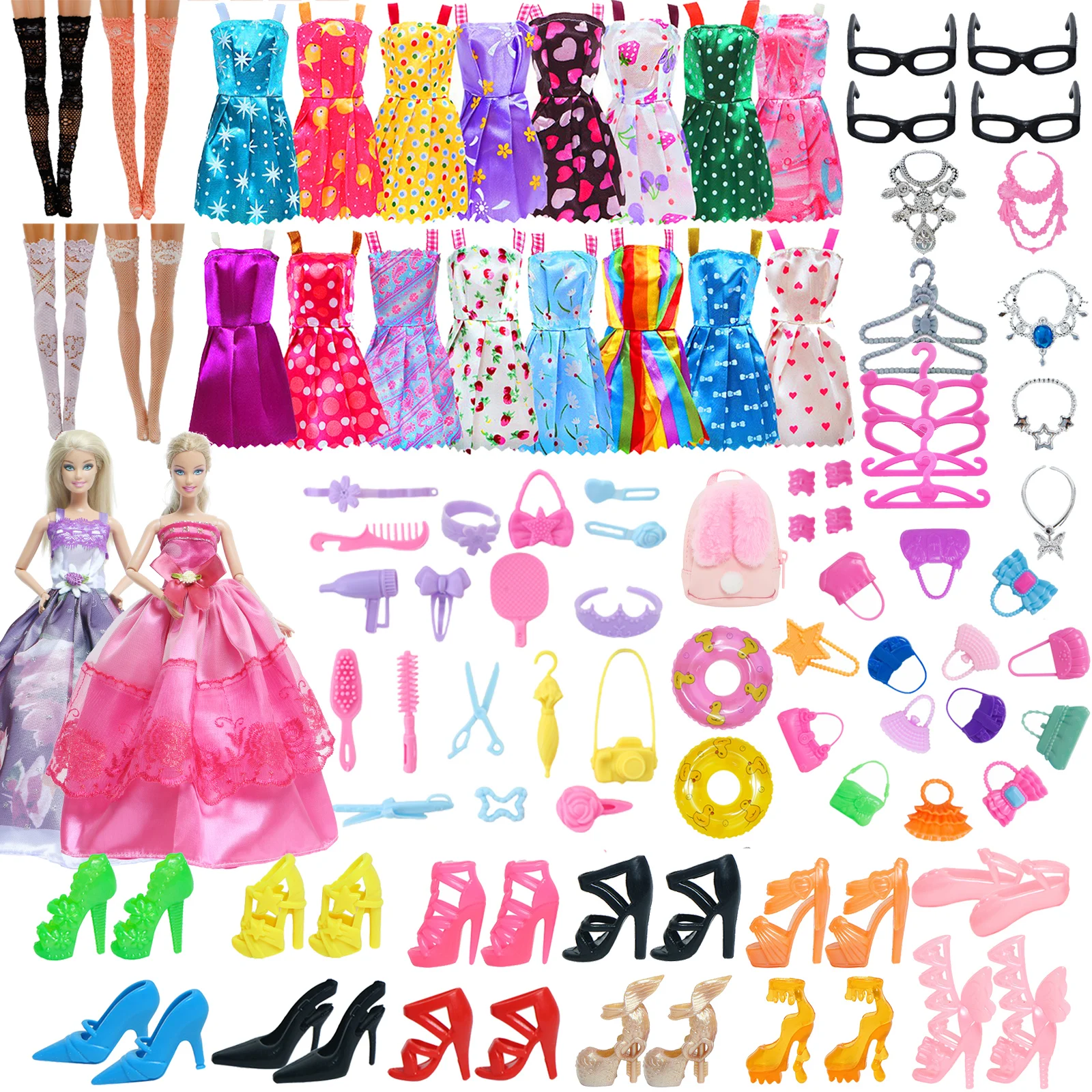 Plush Doll Accessories Doll Shoes Barbie Doll Clothes Doll Clothes Accessories Doll Bag Toys Doll Clothes Doll Eyewear Accessories Doll Accessories BJDBUS Doll Accessories for Barbie Doll Clothes Mixed Mini Dress Handbags Hangers High Heels Shoes Necklaces Glasses Kids Toy