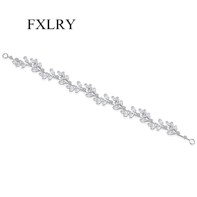 

FXLRY Elegant Branch Shape Cubic Zirconia Headband For Women Bride Wedding Leaves CZ Party Crown Girl Hair Accessories