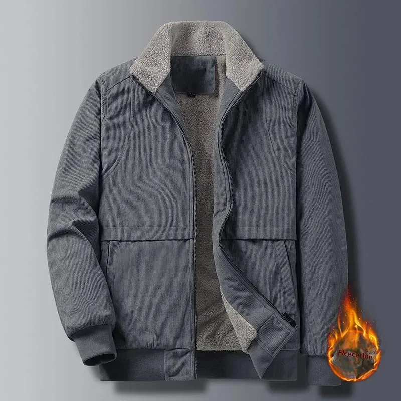 Corduroy Cotton Coat For Men Autumn/Winter Fleece Lined Thickened Wool Cotton Padded Jacket Middle-Aged Elderly Dad Work