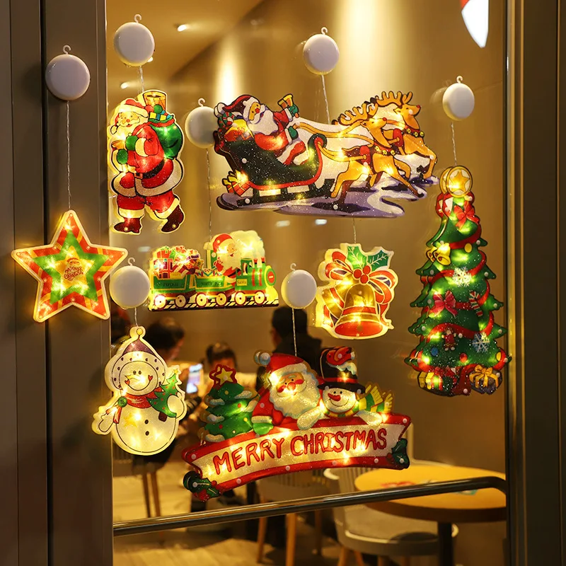 1pc Christmas Hanging LED Sucker Lamp Light Santa Claus Snowman Holiday Window Display New Year Decoration Xmas Party Supply_voghion.com