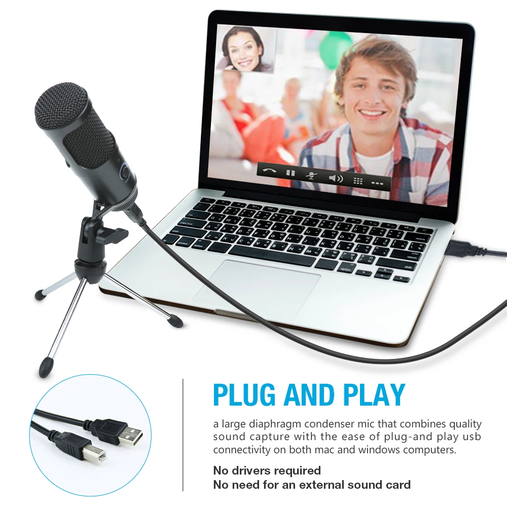 Professional USB Condenser Microphone Mic for PC Computer Gaming Recording Video Studio Laptop Singing Tiktok Microfon gaming mic