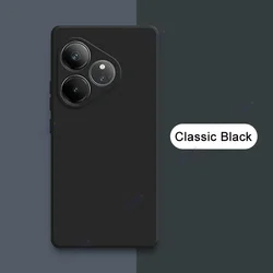 Luxury Square Liquid Silicone Back Cover with Double Liner - Soft and Stylish Premium Phone Case for Realme GT 6T 5G (Classic Black)