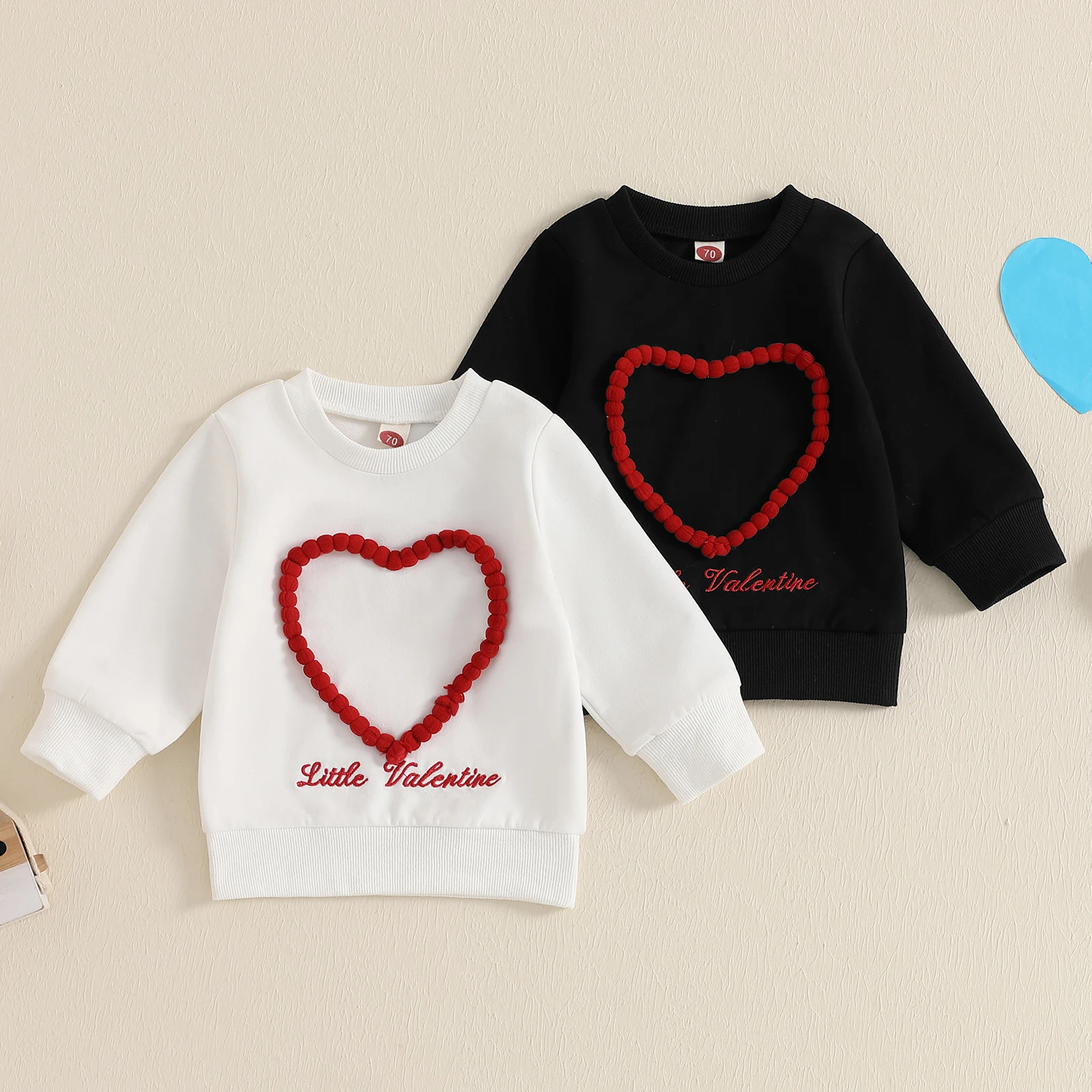 Toddler Baby Boys Girls Valentines Day Sweatshirt Autumn Cute Heart Letter Embroidery Long Sleeve Pullover Casual Tops for 0-4Y