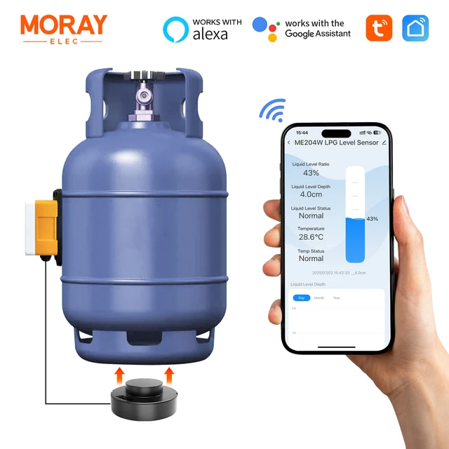Moray ME204W Tuya Smartlife APP WiFi Mobile APP Wifi เซ็นเซอร์ระดับแก๊สสําหรับ LPG ถังแก๊สตัวบ่งชี้ระดับ 1