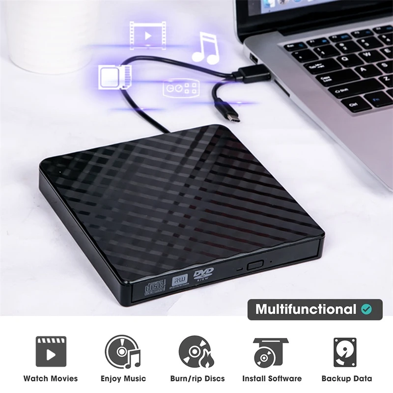 슬림 외장 DVD RW CD 라이터 드라이브, USB 3.0 C 타입 버너 리더 플레이어, 노트북 PC 데스크탑용 고속 데이터 전송 녹음기