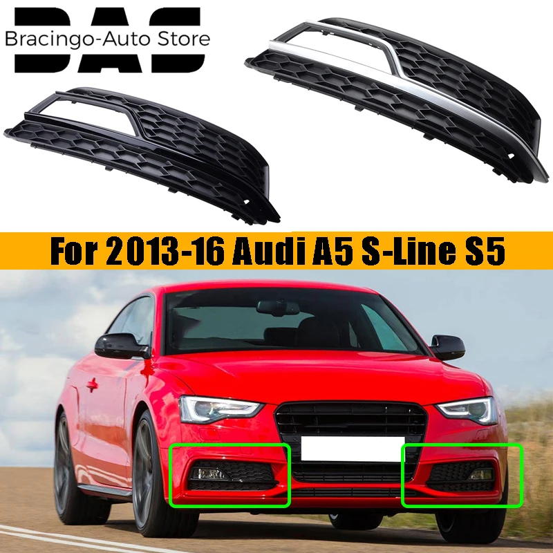 

Bracingo For Audi A5 S5 S-Line 2013-2016 Car Chrome Black Line Front Bumper Fog Light Lamp Grill Cover Closed Cellular Grid