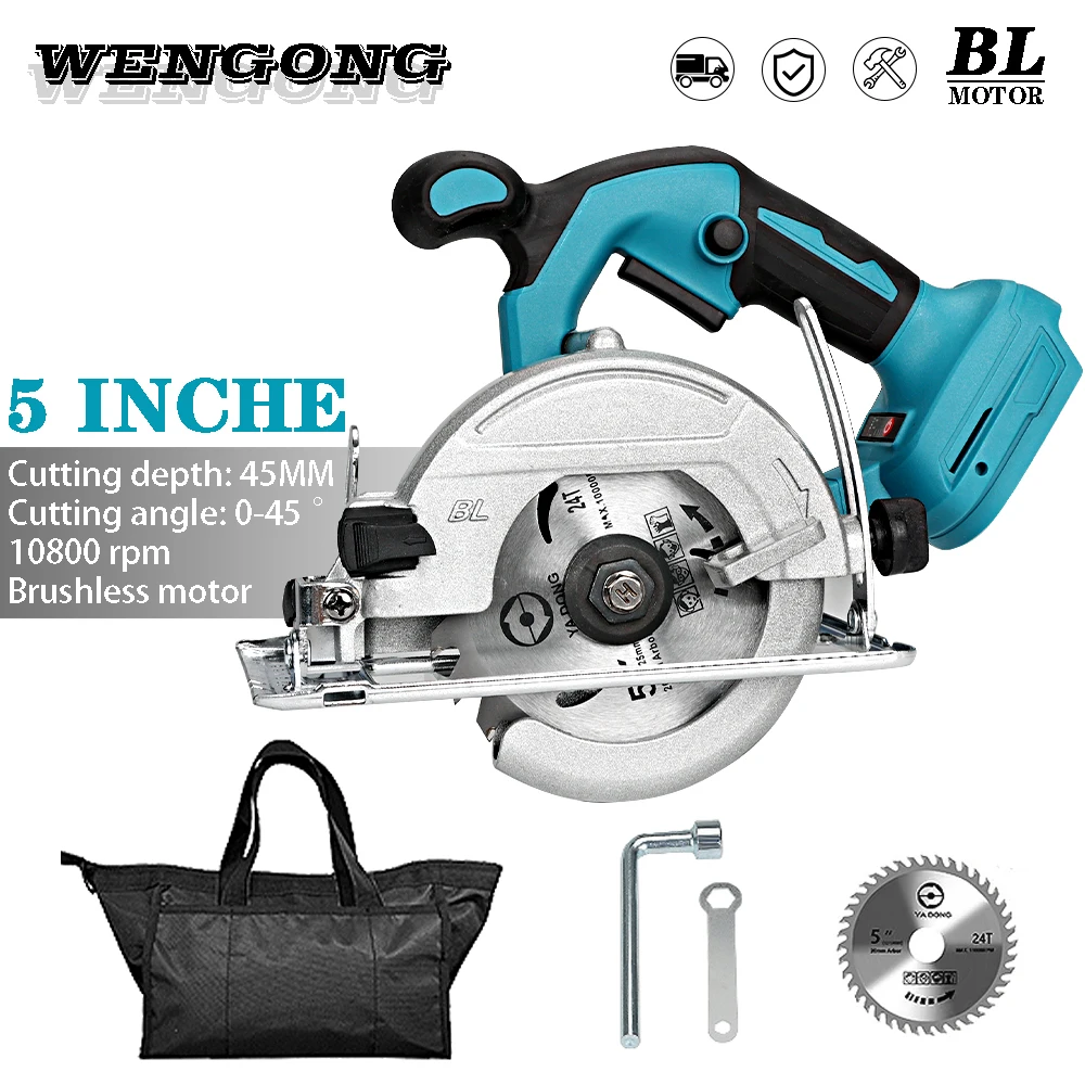 5-дюймовая бесщеточная электрическая циркулярная пила 125 мм, регулируемая Беспроводная бензопила, деревообрабатывающий инструмент для резки 18 в