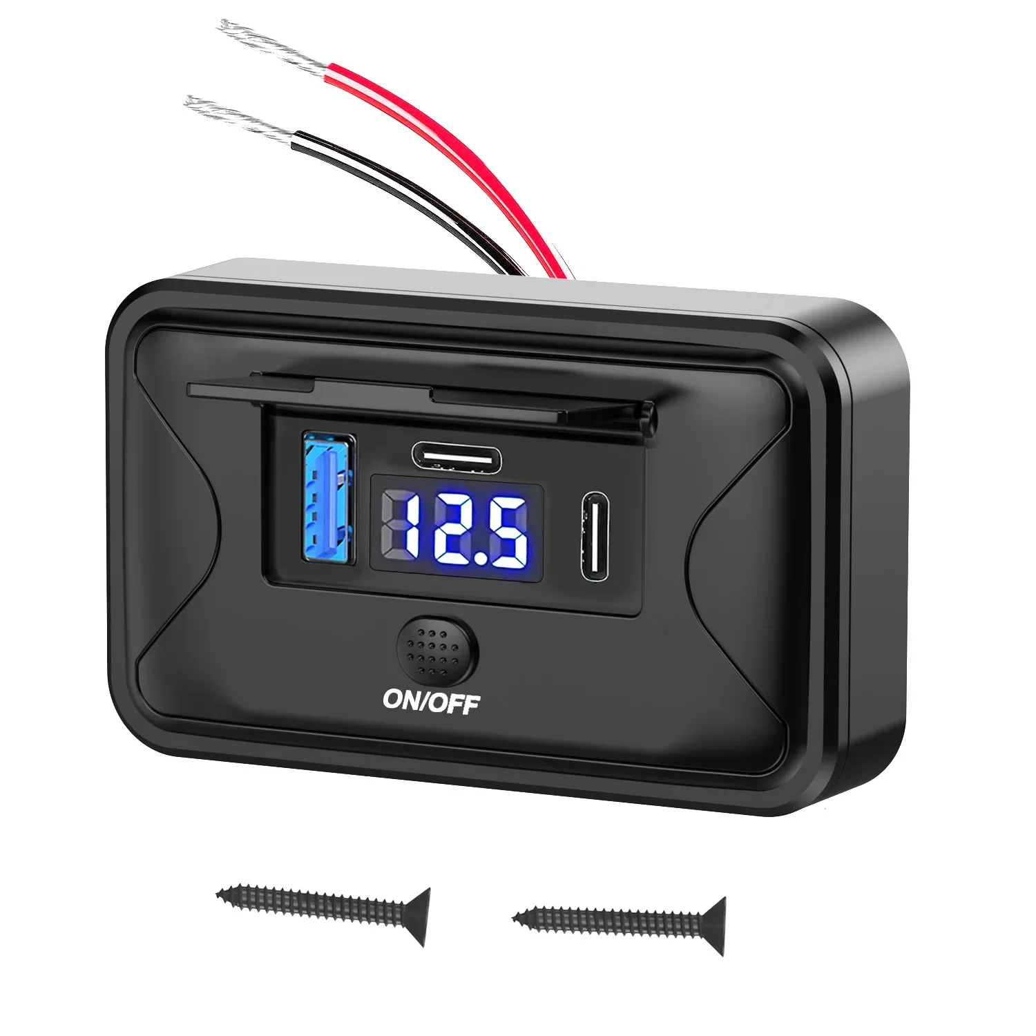Presa USB 12V/24V Con QC3.0 E PD - Doppia Porta USB A E C, Interruttore, Luce Rossa - Per Auto, Camper, Camion, Moto