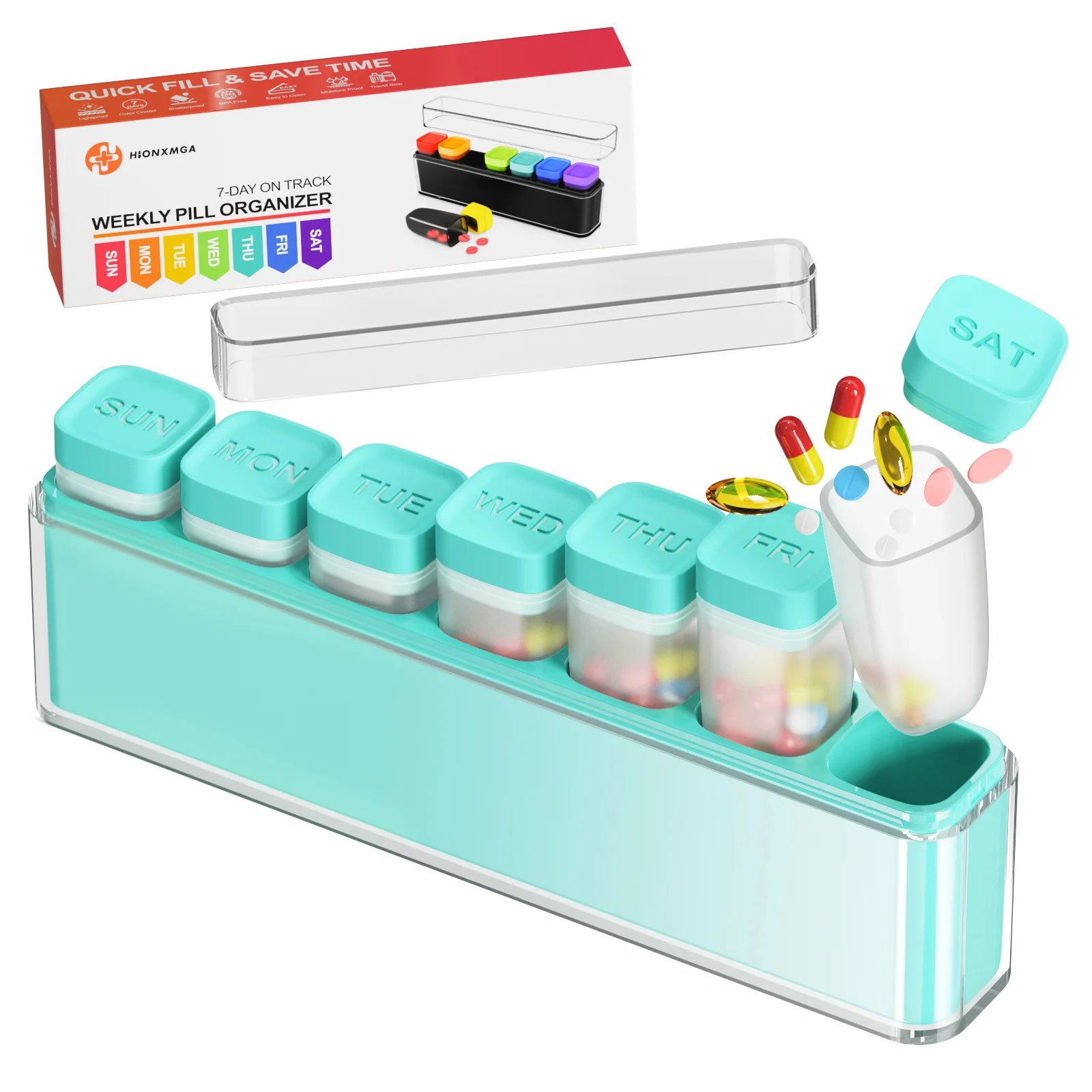 Compact Pill Organizer Travel Case | Detachable Daily Dispenser with Color-Coded Compartments